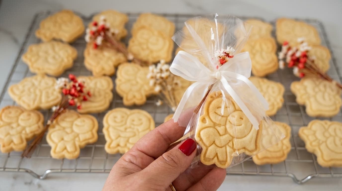 Biscoitos artesanais carimbados com mensagem personalizada para casamento em Brasília pela ViBiscoitos