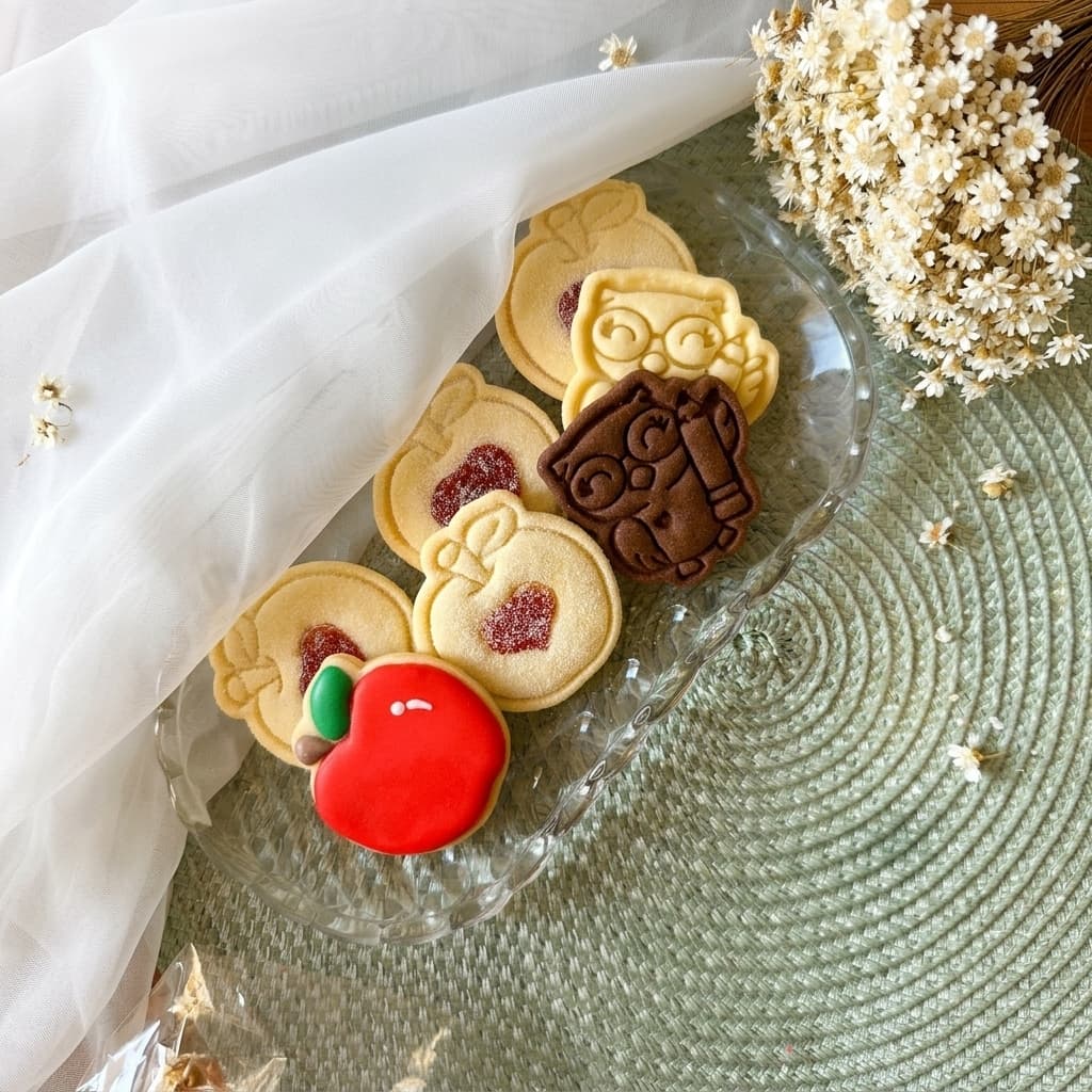 Biscoitos carimbados com maçãs para o Dia do Professor, lembrancinhas artesanais ViBiscoitos
