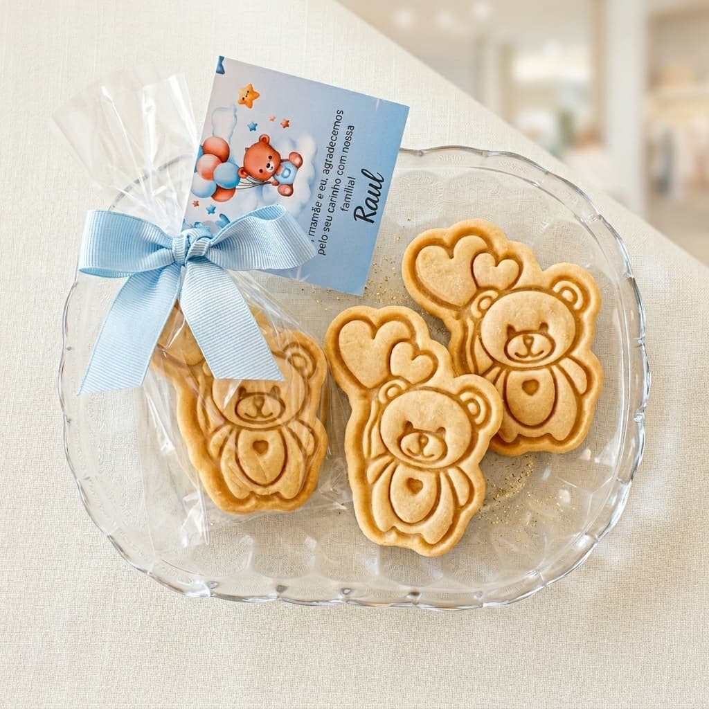Biscoitos carimbados com ursos, lembrancinhas artesanais para festas infantis em Brasília